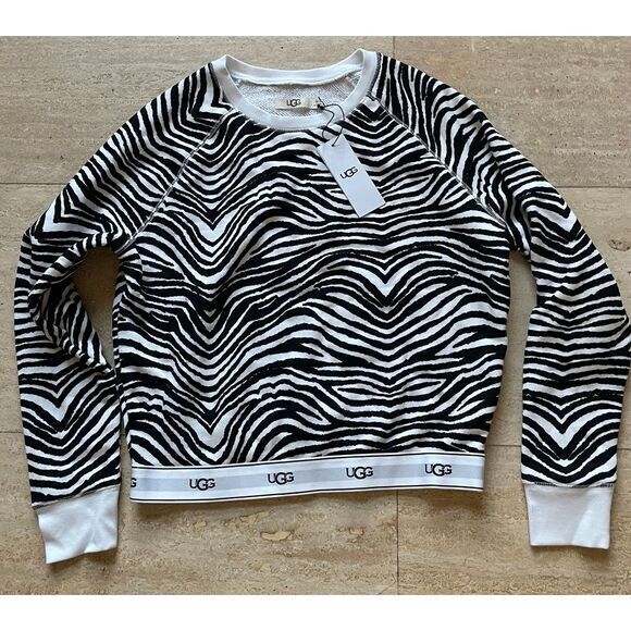 NEW UGG‎ Zebra Print Crewneck Sweatshirt Long Sleeve Pullover XS - Picture 1 of 7